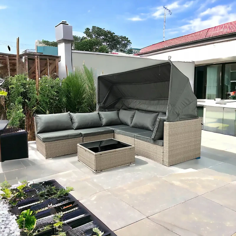 Zestaw ogrodowy wielofunkcyjny Elitar leżanka narożnik + stolik ze schowkiem Jasny beż