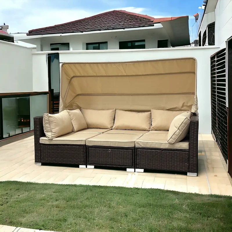 Zestaw ogrodowy wielofunkcyjny Elitar leżanka narożnik + stolik ze schowkiem Brąz