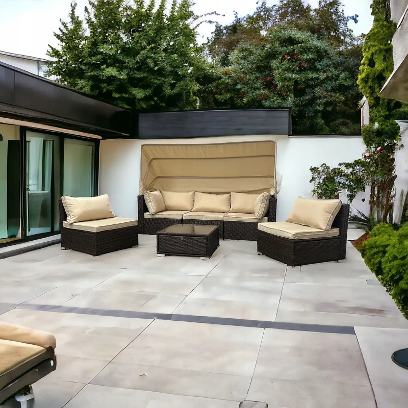 Zestaw ogrodowy wielofunkcyjny Elitar leżanka narożnik + stolik ze schowkiem Brąz