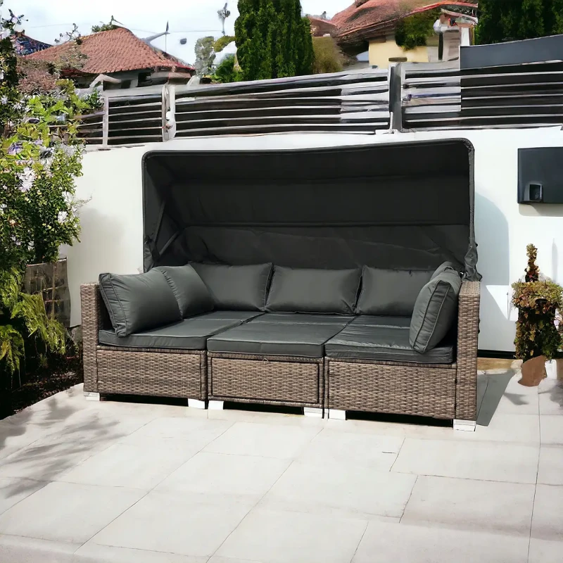 Zestaw ogrodowy wielofunkcyjny Elitar leżanka narożnik + stolik ze schowkiem Jasny brąz