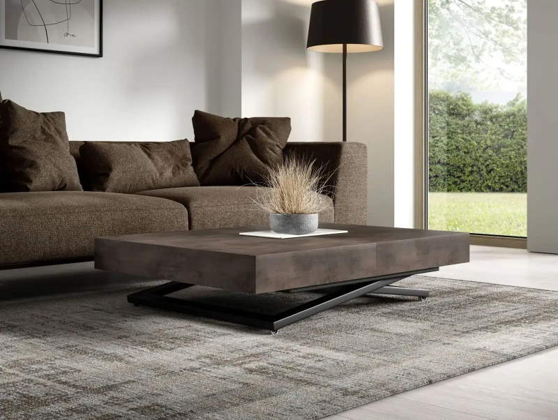 Ławostół rozkładany Sonic U 120-200 cm do salonu - Dark Grey Chicago Concrete