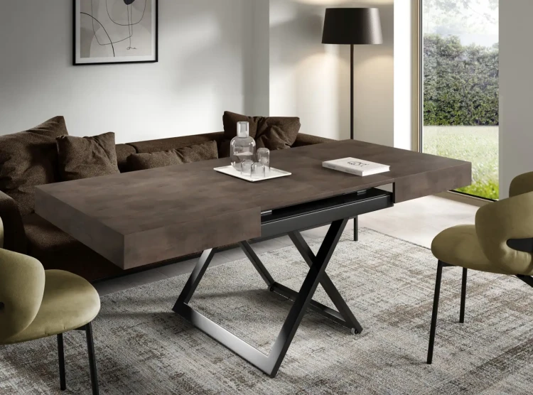 Ławostół rozkładany Sonic U 120-200 cm do salonu - Dark Grey Chicago Concrete