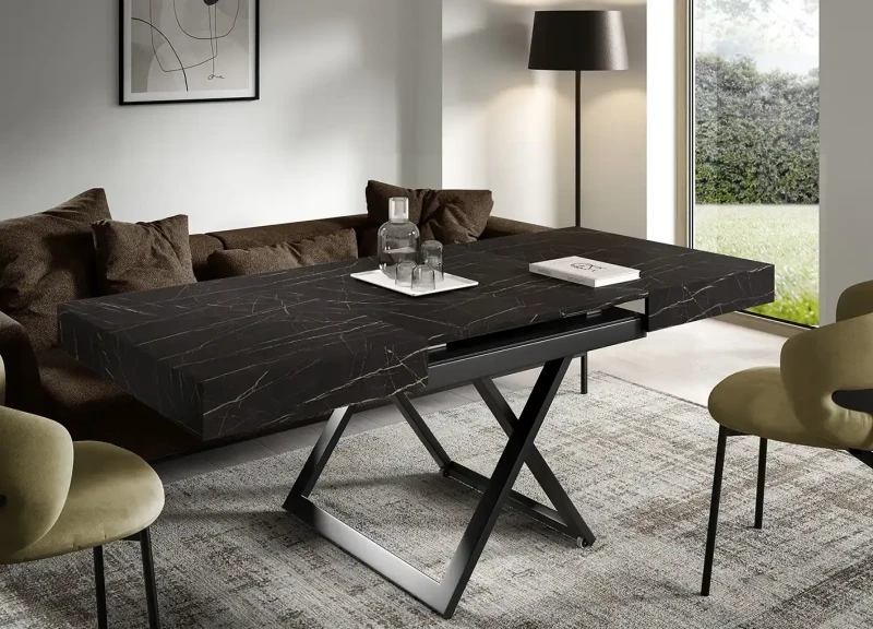 Ławostół rozkładany Sonic U 120-200 cm do salonu - Black Pietra Grigia