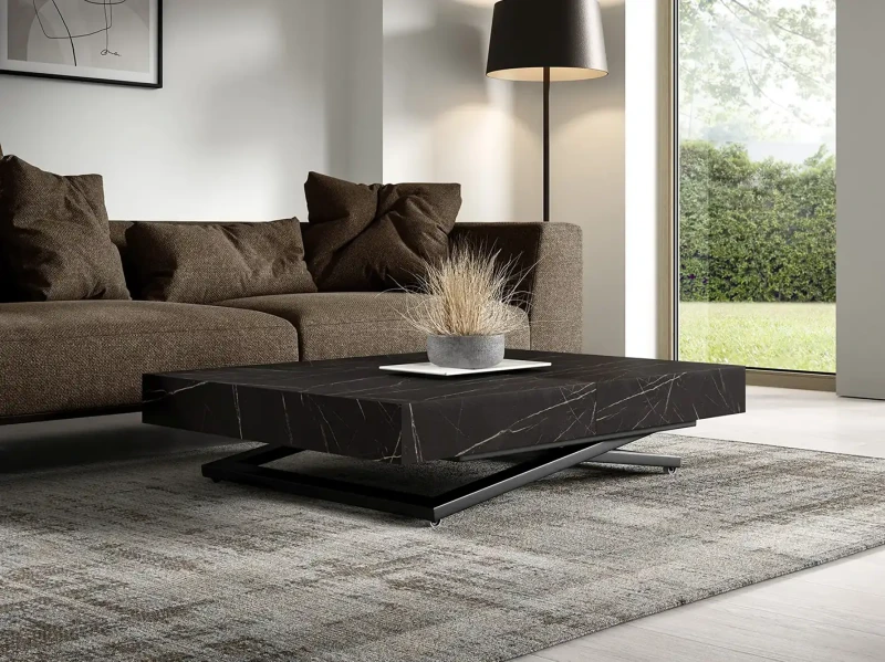 Ławostół rozkładany Sonic U 120-200 cm do salonu - Black Pietra Grigia