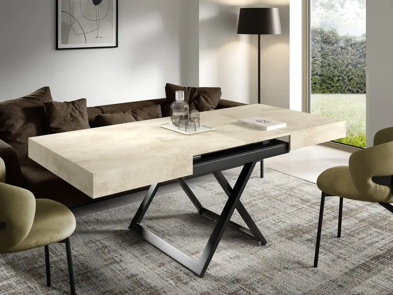 Ławostół rozkładany Sonic U 120-200 cm do salonu - White Chromix