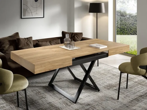 Ławostół rozkładany Sonic U 120-200 cm do salonu - Natural Halifax Oak