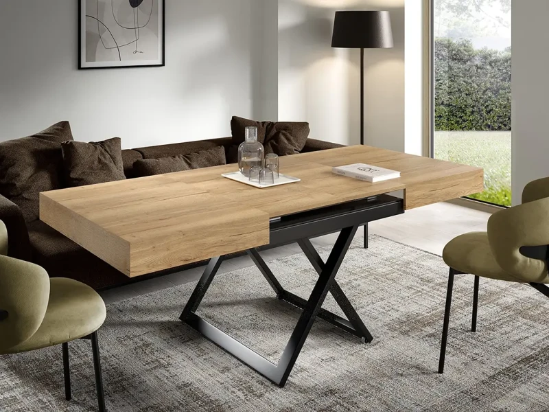 Ławostół rozkładany Sonic U 120-200 cm do salonu - Natural Halifax Oak