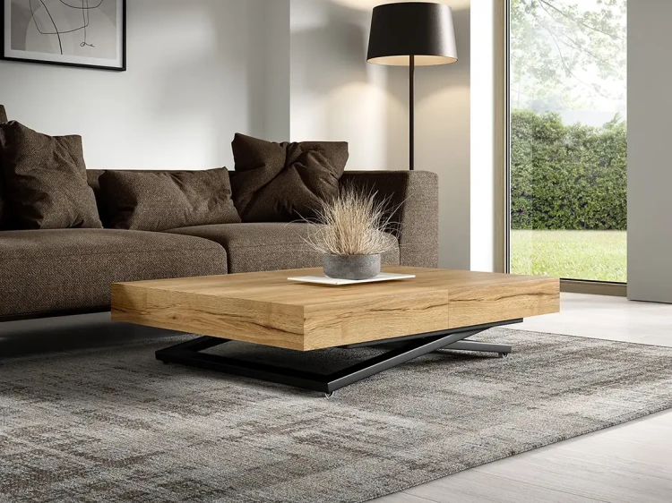 Ławostół rozkładany Sonic U 120-200 cm do salonu - Natural Halifax Oak