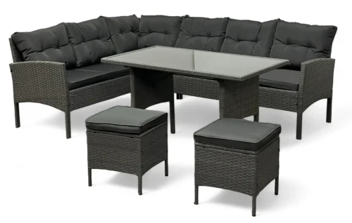Narożnik ogrodowy z technorattanu Puerto BIG + stolik  i 2x pufy Szary