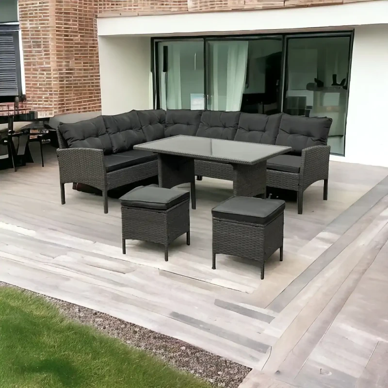 Narożnik ogrodowy z technorattanu Puerto BIG + stolik i 2x pufy Szary