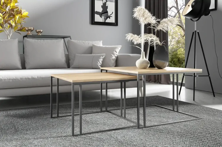 Zestaw stolików kawowych Alitu do salonu - Oak Craft