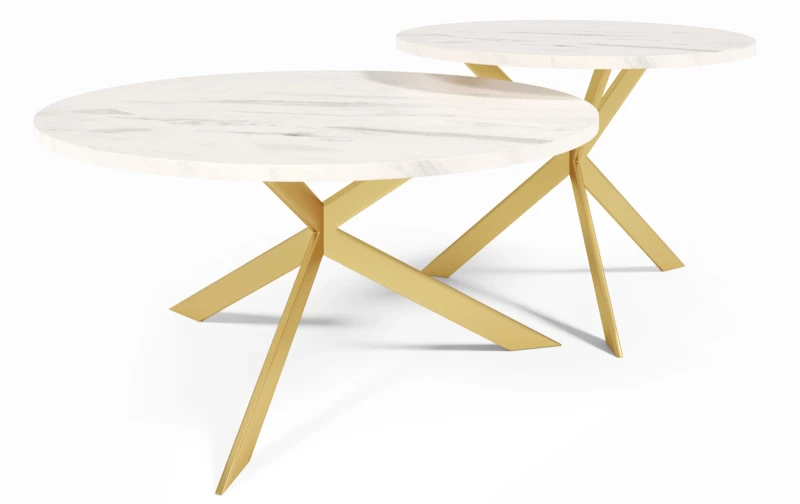 Zestaw stolików kawowych Camma Złoty do salonu - marmur + złoto