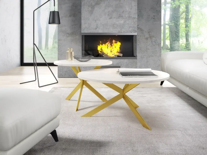 Zestaw stolików kawowych Camma Złoty do salonu - marmur + złoto