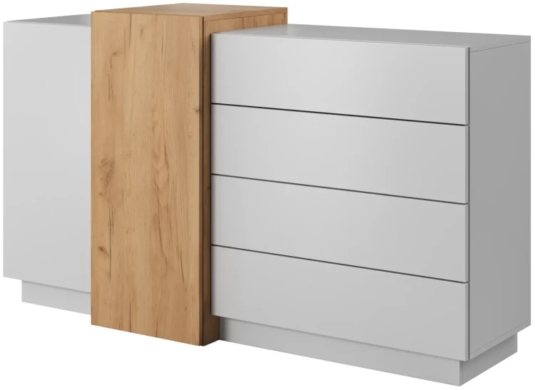 Komoda 3D z szufladami 160x45x93 cm biały + dąb craft złoty