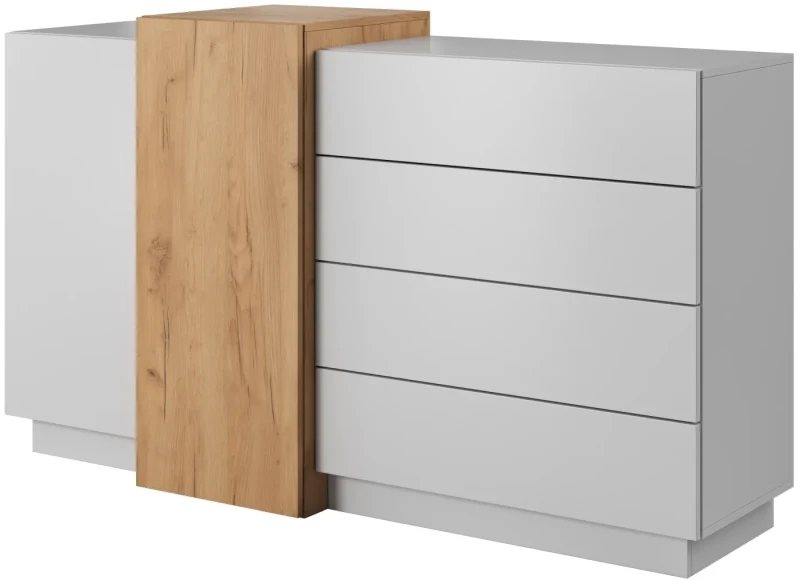 Komoda 3D z szufladami 160x45x93 cm biały + dąb craft złoty