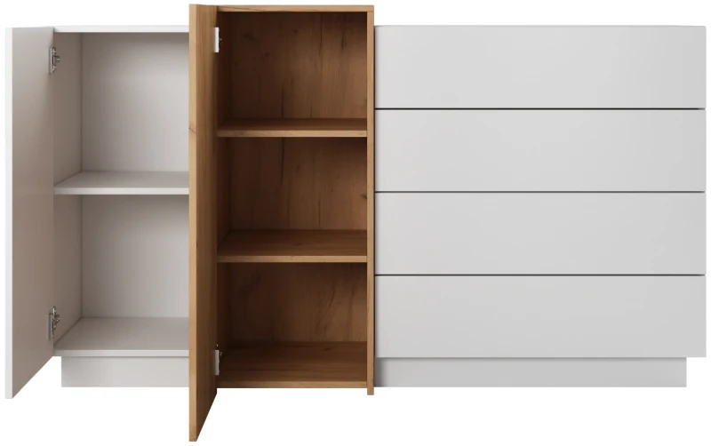 Komoda 3D z szufladami 160x45x93 cm biały + dąb craft złoty