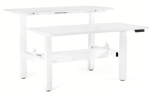 Biurko Fighter podwójne z elektryczną regulacją wysokości i panelem LED 140x70 cm Biały