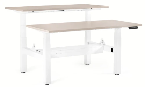 Biurko Fighter podwójne z elektryczną regulacją wysokości i panelem LED 140x70 cm Beżowy