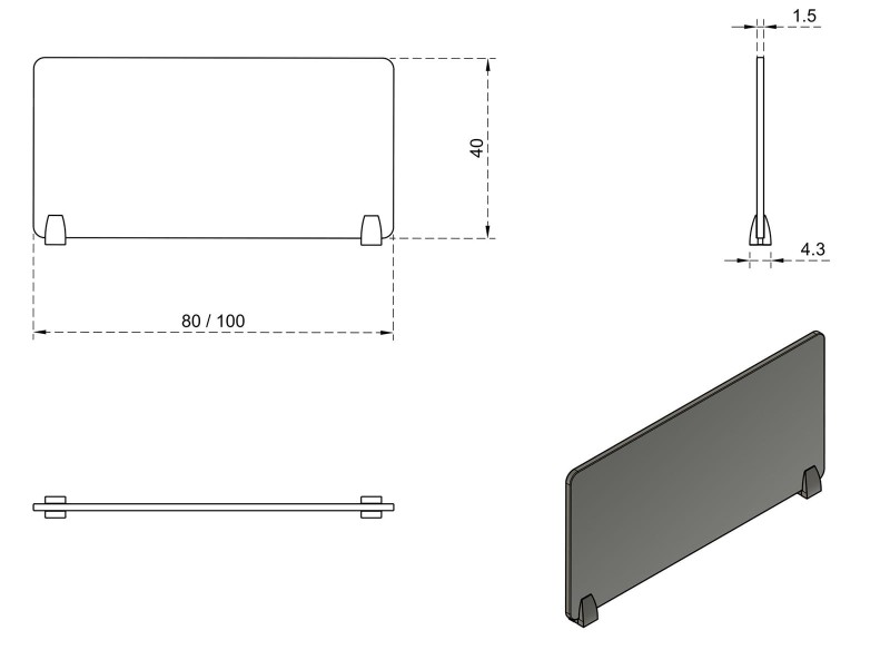 Przegroda biurkowa 80x40 cm Biały/Szary