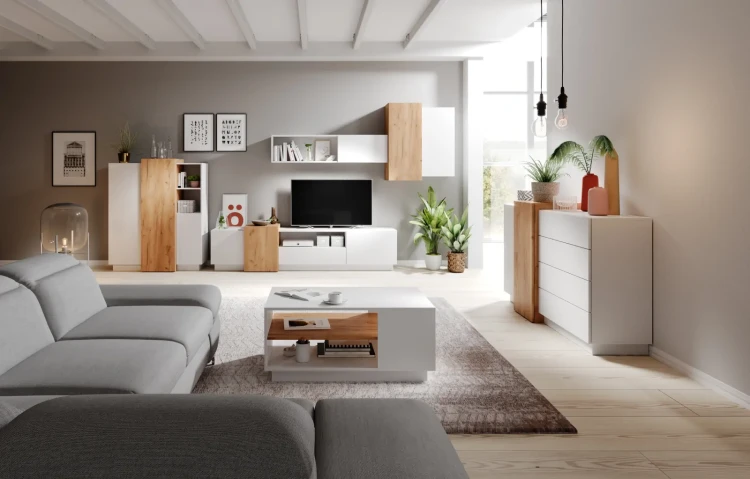 Komoda 3D 110x133x45 cm biały + dąb craft złoty