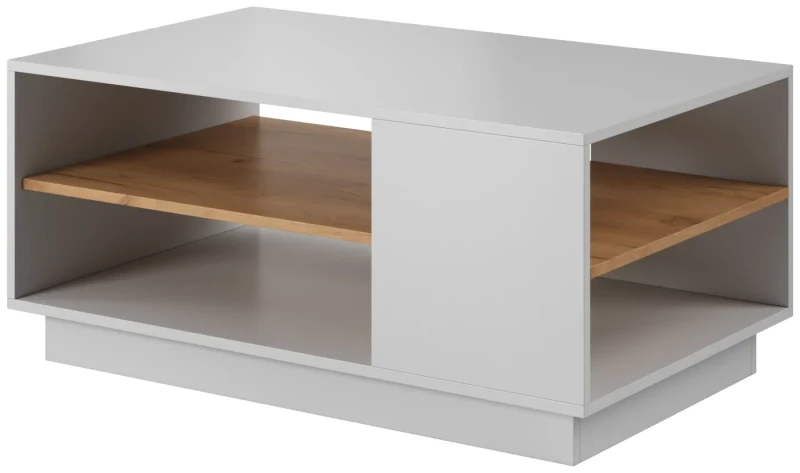 Stolik kawowy 3D z półkami 100 cm biały + dąb craft złoty