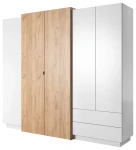 Szafa 3D pięciodrzwiowa z lustrem 230 cm biały + dąb craft złoty