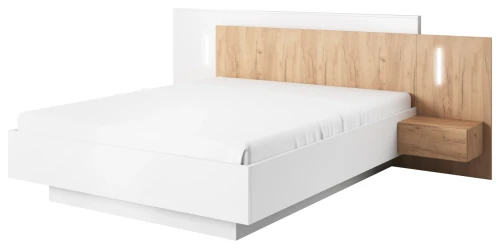 Łóżko 3D z pojemnikiem i stolikami nocnymi 160x200 cm biały + dąb craft złoty