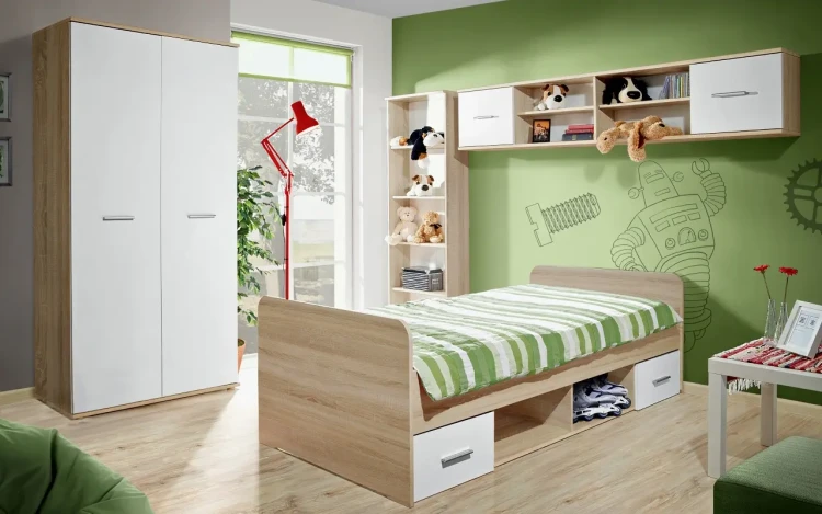 Szafka wisząca Dino 204 cm z półkami do pokoju młodzieżowego dąb sonoma/biały mat