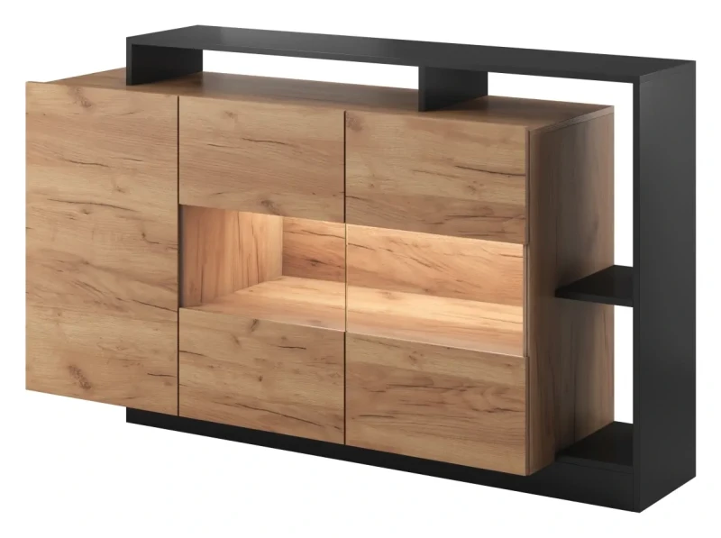 Komoda Alva z witryną 155 cm dąb craft + antracyt