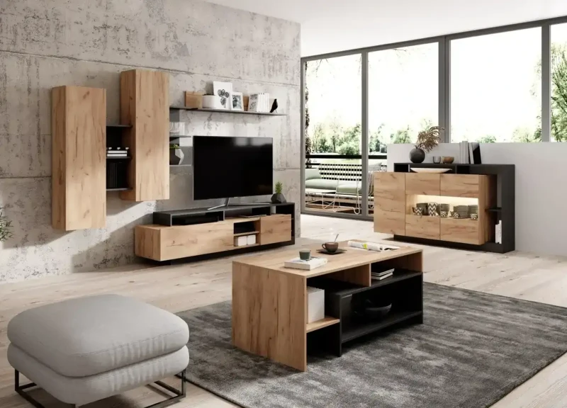 Komoda Alva z witryną 155 cm dąb craft + antracyt