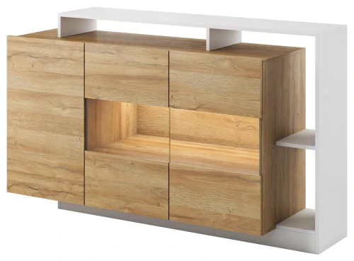 Komoda Alva z witryną 155 cm dąb grandson + biały