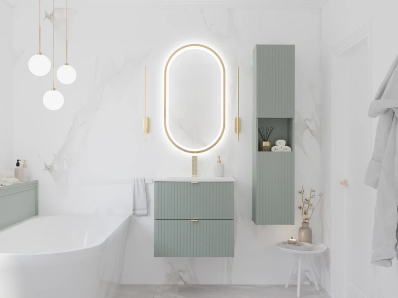 Szafka pod umywalkę 80 cm LINE REED GREEN szałwiowy - aranżacja