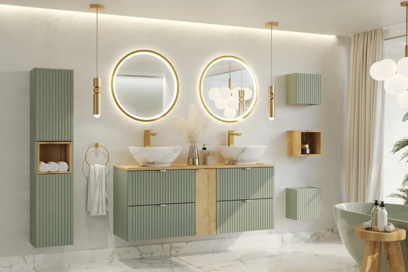 Szafka pod umywalkę 80 cm LINE REED GREEN szałwiowy - aranżacja