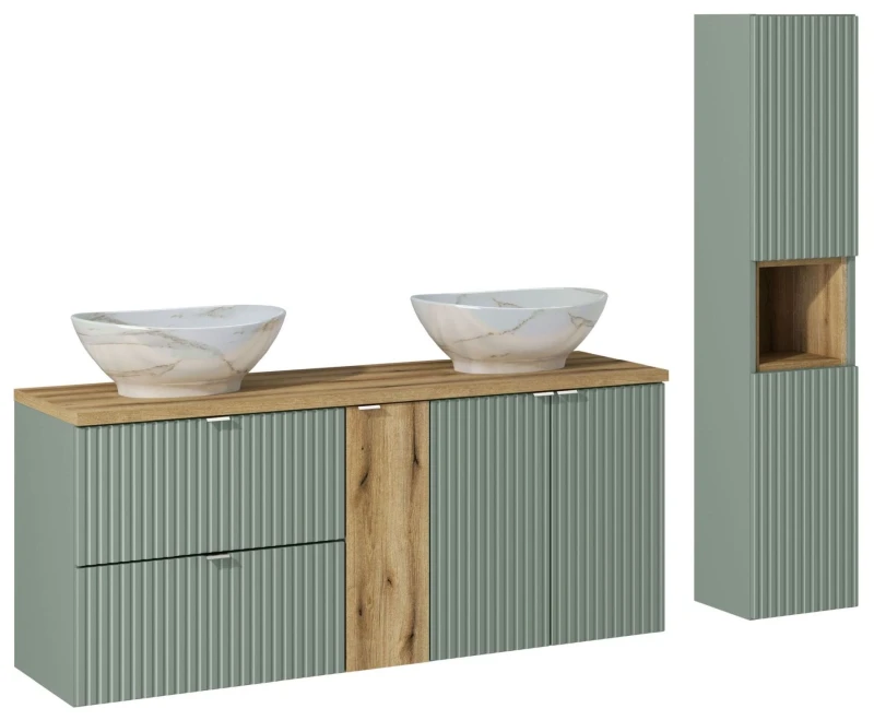 Zestaw mebli łazienkowych LINE REED GREEN z szafką pod umywalkę 140 cm - 8 elementów