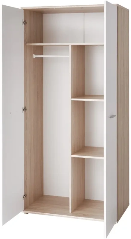 Szafa dwudrzwiowa Dino I 90 cm z drążkiem biały mat/dąb sonoma