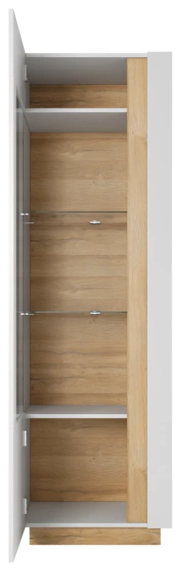 Witryna Arco wysoka 60 cm biały połysk + dąb grandson