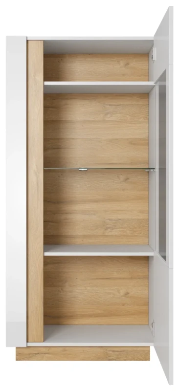Witryna Arco niska 72 cm biały połysk + dąb grandson