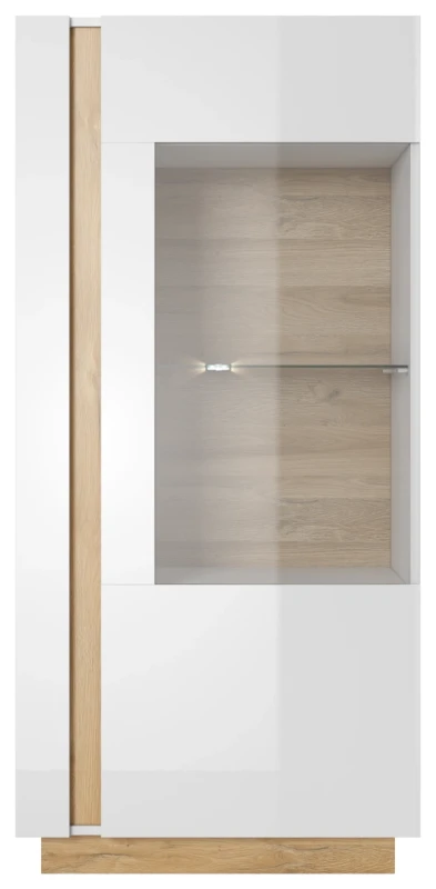 Witryna Arco niska 72 cm biały połysk + dąb grandson