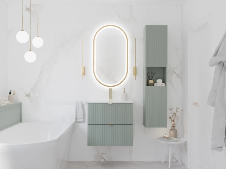 Zestaw mebli łazienkowych LINE REED GREEN szafka 60 cm 2 szuflady z umywalką Dance  - aranżacja