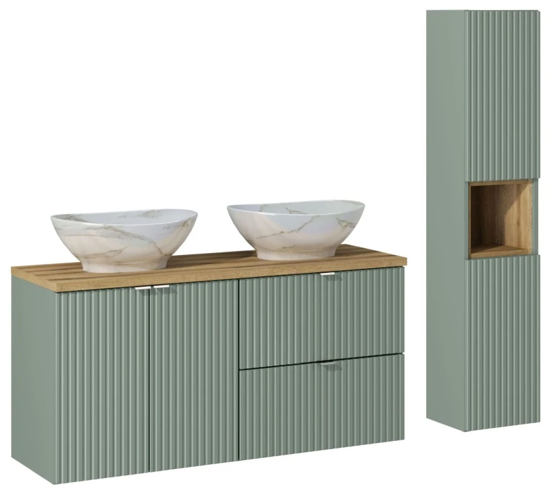 Zestaw mebli łazienkowych LINE REED GREEN z szafką pod umywalkę 120 cm - 7 elementów