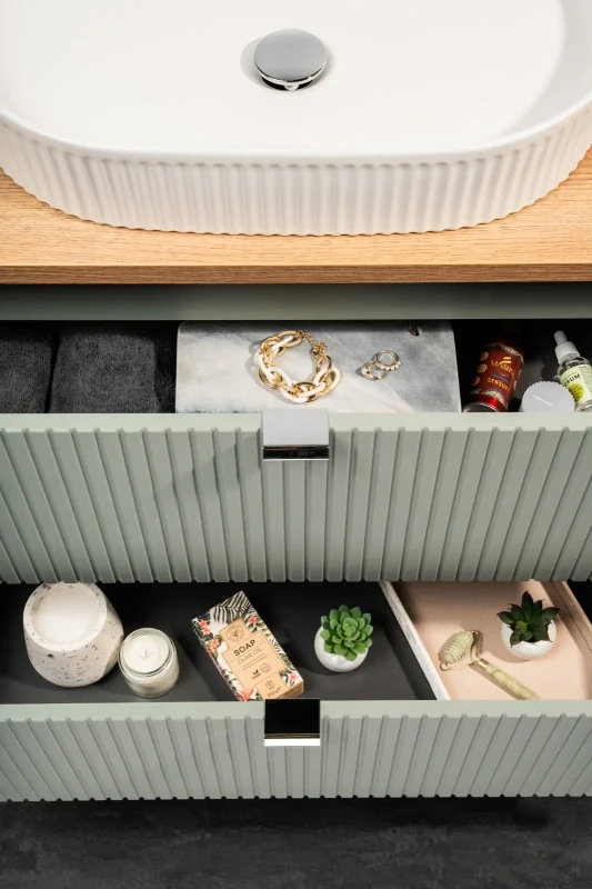 Zestaw mebli łazienkowych LINE REED GREEN z szafką pod umywalkę 120 cm - aranżacja