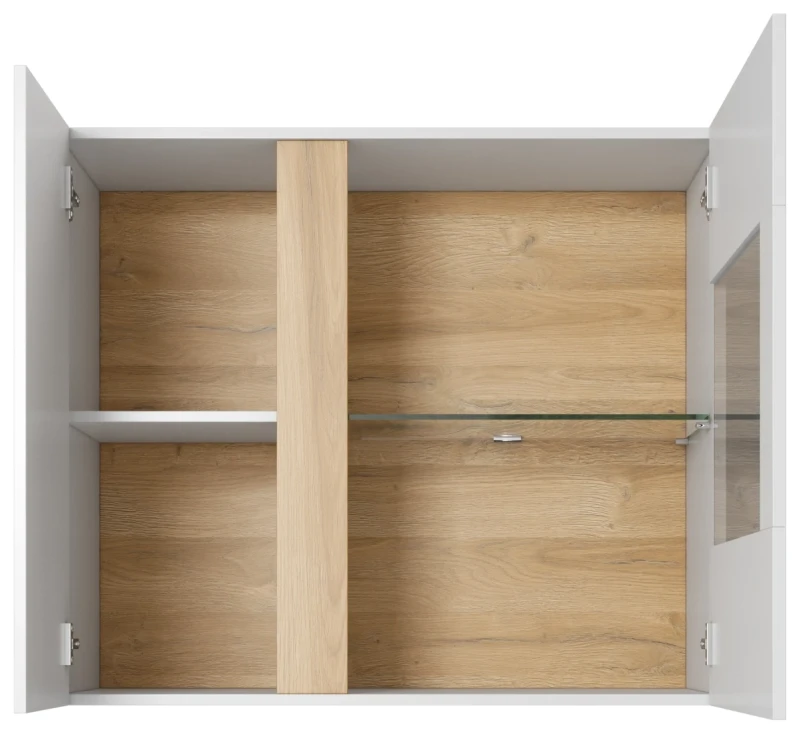 Witryna Arco wisząca 96 cm biały połysk + dąb grandson