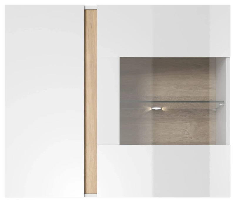 Witryna Arco wisząca 96 cm biały połysk + dąb grandson