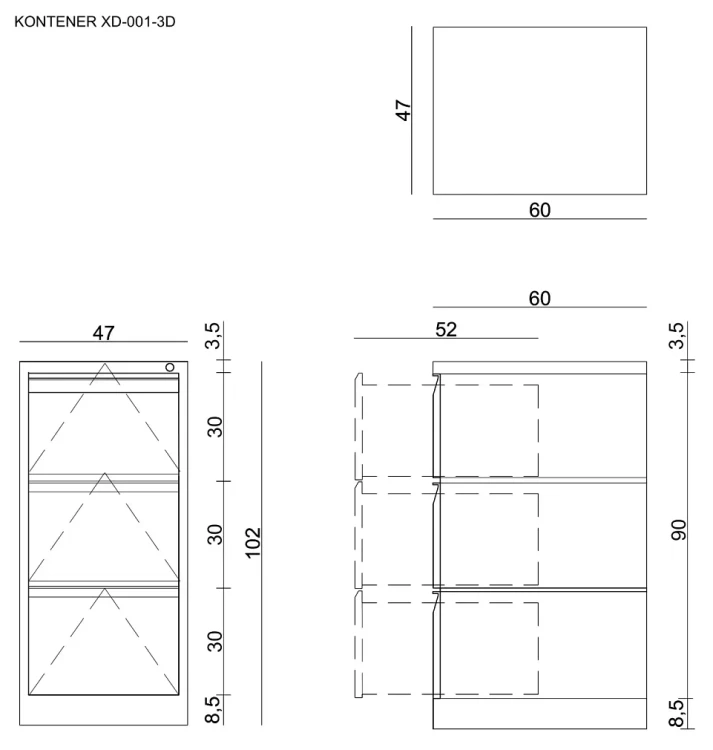 Kontenerek XD-001-3D metalowy z zamkiem na klucz biały