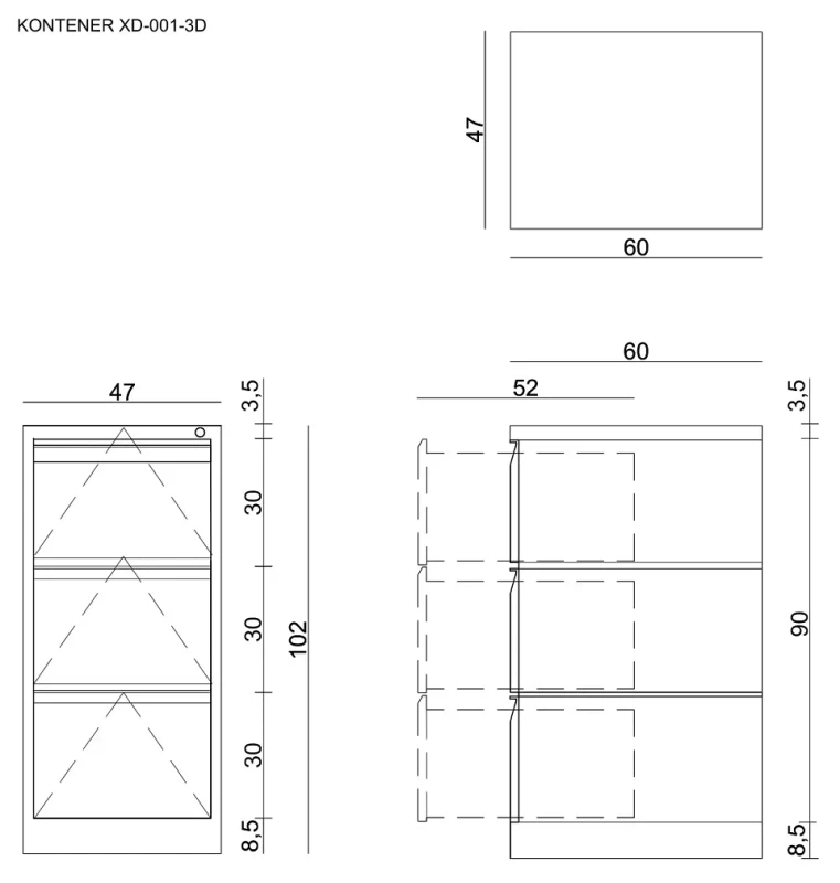 Kontenerek XD-001-3D metalowy z zamkiem na klucz czarny