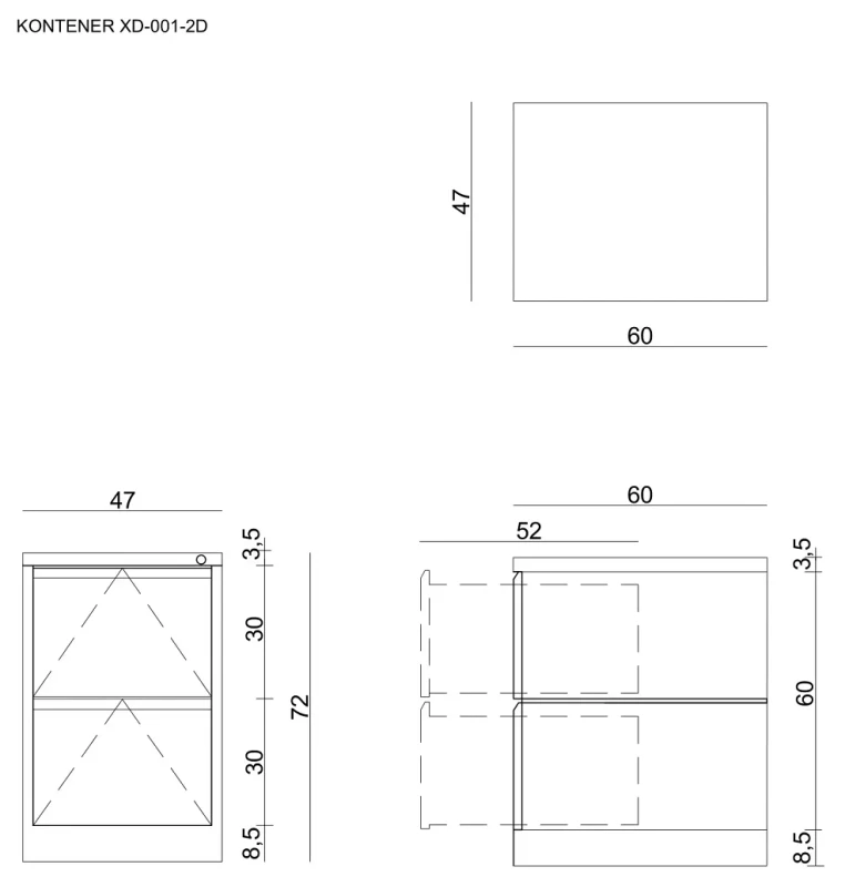 Kontenerek XD-001-2D metalowy z zamkiem na klucz szary