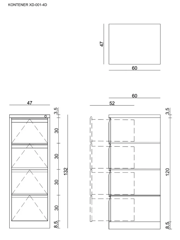 Kontenerek XD-001-4D metalowy z zamkiem na klucz szary