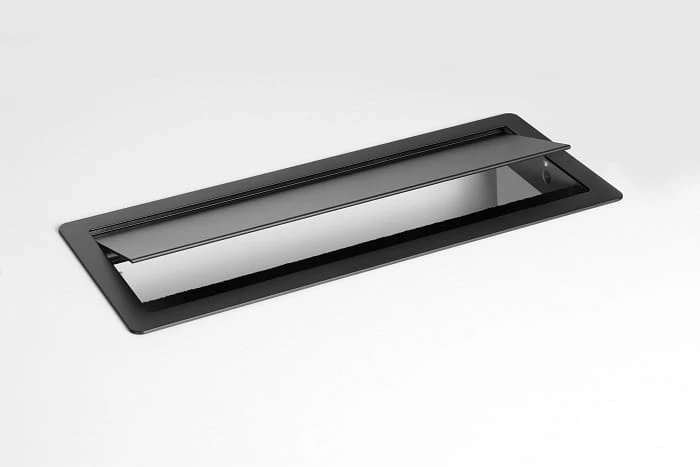 Aluminiowa maskownica kabli CF-A otwierana do biurka z nylonowym włosiem Czarny