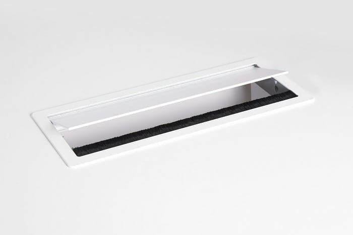 Aluminiowa maskownica kabli CF-A otwierana do biurka z nylonowym włosiem Biały