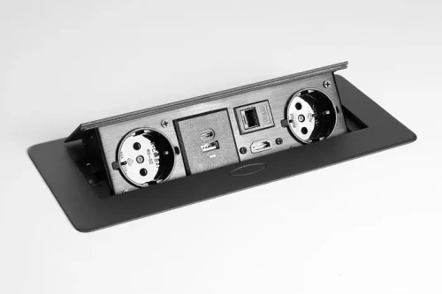 Mediaport YO-602A do blatów biurowych 2 gniazda 2 USB Czarny